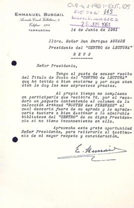 Carta d'Emmanuel Buscail al president del Cetnre de Lectura