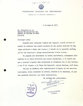 Carta de la Federació Catalana de Muntanyisme
