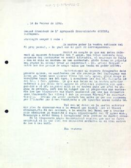 Carta de la Secció Excursionista a l'Agrupació Excursionista Ginesta