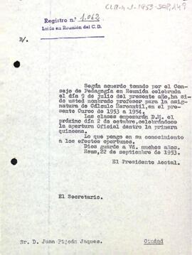 Carta del president accidental a Joan Pijoan Jaques
