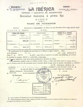 Suplement a la Pòlissa d'assegurança amb la Companyia La Ibérica número 7434