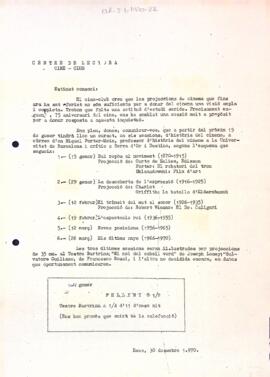Carta del Cineclub als socis del Centre de Lectura