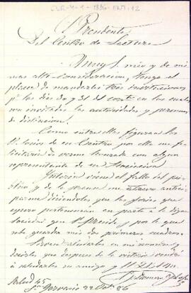 Invitació de Baldomero Galofre a un acte celebrat els dies 30 i 31 d'octubre de 1886