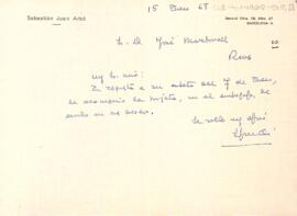 Carta de Sebastià Juan Arbó a Josep Martorell Òdena
