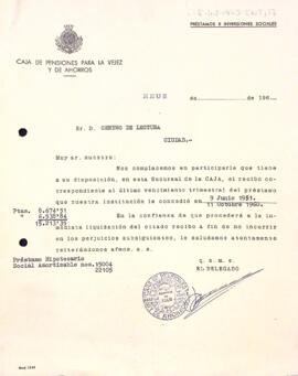 Carta de la Caja de Pensiones para la Vejez y de Ahorros