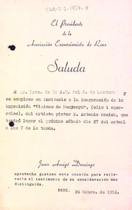 Carta de l'Associació Excursionista de Reus a la Secció Excursionista