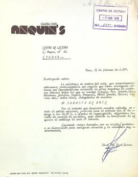 Invitació de la Galeria d'art Anquin's al president del Centre de Lectura