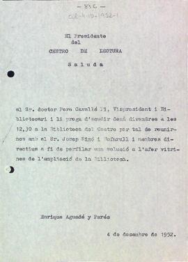 Carta d'Enric Aguadé a Pere Cavallé