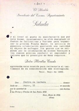 L'Ajuntament de Reus sol·licita l'aportació econòmica del Centre de Lectura per organitzar la Festa Major