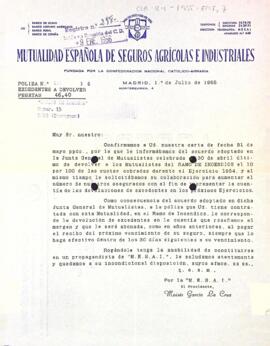 Carta de la Mutualidad Española de Seguros Agrícolas e Industriales