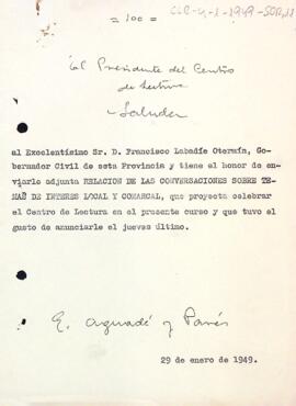 El president informa el governador civil de la província de Tarragona de la relació de converses sobre interès local i comarcal que oferirà l'entitat