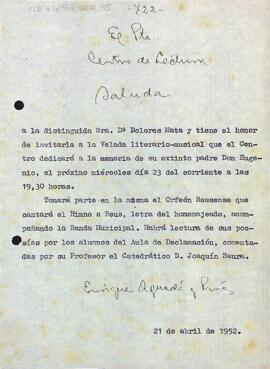 Carta d'Enric Aguadé Parés a M. Dolors Mata Pons