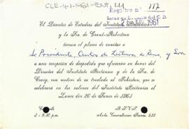 Invitació de l'Institut Britànic al president del  Centre de Lectura