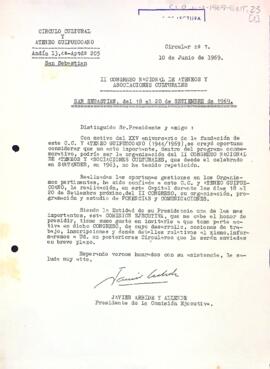 Invitació del Círculo Cultural y Ateneo Guipuzcoano  de Sant Sebastià al president del Centre de Lectura