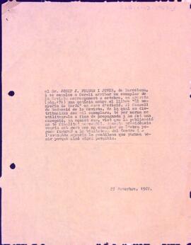 Carta de la redacció de la Revista del Centre de Lectura a Josep J. Piquer i Jover