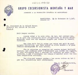Carta del Grup Excursionista Muntanya i Mar a la Secció Excursionista