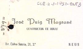 Carta de José Puig Magrané, constructor d'obres, al president