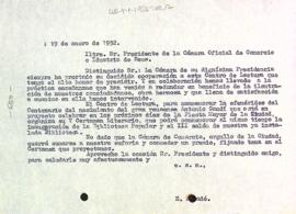 Carta del Centre de Lectura al president de la Cambra Oficial de Comerç i Indústria de Reus