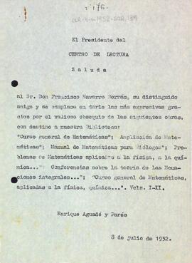 Carta d'agraïment a Francisco Navarro Borràs