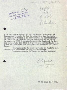 Agraïment al cardenal arquebisbe de Tarragona