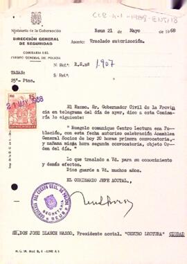 Carta de la direcció general de seguretat al president del Centre de Lectura