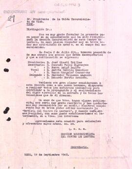 Carta de la Secció Excursionista a la Unió Excursionista de Vic