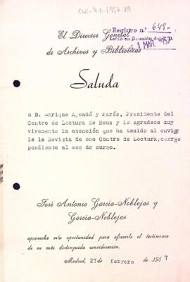 Carta d'agraïment del Director general d'Arxius i Biblioteques