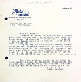 Carta de Motor Mundial al Centre de Lectura
