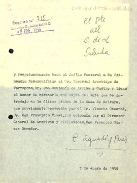 Carta del president del Centre de Lectura adjuntant una còpia de l'acta que es va introduir en l'última pedra de la Casa de Cultura