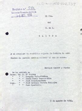 Carta del president del Centre de Lectura comunicant l'enviament de l'últim exemplar de la revista