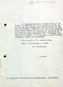 Carta d'Enric Aguadé Parés al Delegat provincial d'Informació de Tarragona