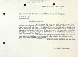Carta de Rafel Mestres al president de la Secció d'Art