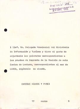 Carta del president al delegat provincial d'informació i turisme de Tarragona