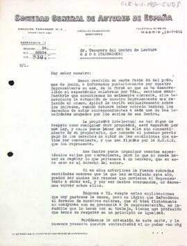 Carta de la Sociedad General de Autores de España al tresorer del Centre de Lectura