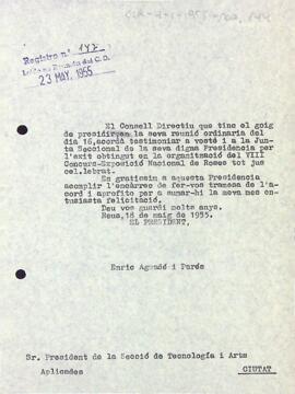 Agraïment al president de la Secció de Tecnologia i Arts Aplicades