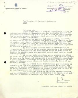 Carta del director de l'Arxiu Històric de la Corona d'Aragó al president del Centre de Lectura