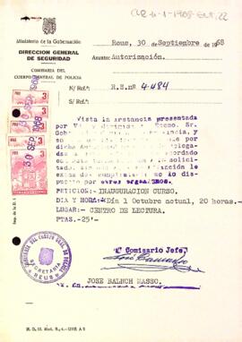 Carta de la direcció general de seguretat al president del Centre de Lectura