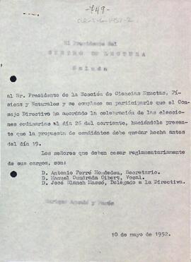 Carta del president del Centre de Lectura al president de la Secció