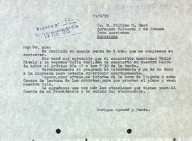 Carta a William M. Hart sobre un concert