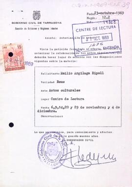 Carta del governador civil al president del Centre de Lectura