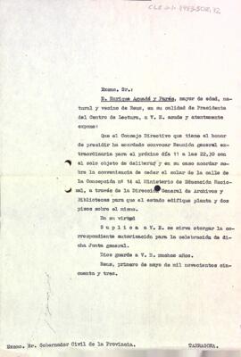 Carta del president al governador civil de la província de Tarragona