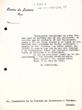 El president informa a la Secció de Literatura i Idiomes de la convocatòria d'eleccions de l'entitat