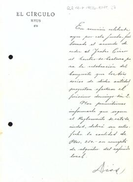 El Círcol cedirà la seva seu per un sopar del Centre de Lectura