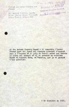 Carta als membres del jurat del Concurs literari dedicat a les roses