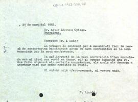 Carta d'Enric Aguadé Parés a Artur Llorens Opisso
