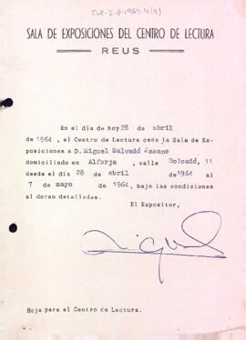 Fitxa de lloguer de la Sala d'Exposicions a Miquel Salvadó Jassans