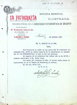 Carta de la revista La Fotografia