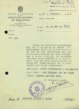 Carta de la direcció general de seguretat al president del Centre de Lectura