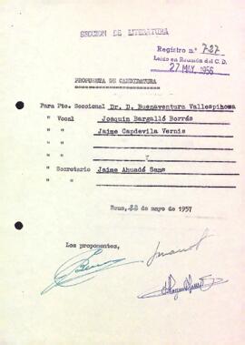 Proposta de candidatura a les eleccions de 1957