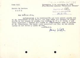 Carta de Hans Koll al president del Cetnre de Lectura